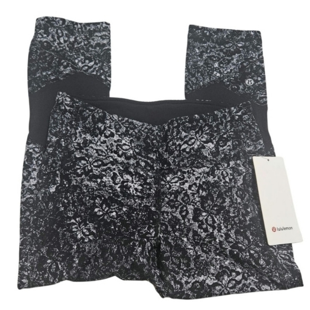 Lululemon Black Gray Pace Rival Crop High-Rise Tight Leggings 22 Inch Size 6